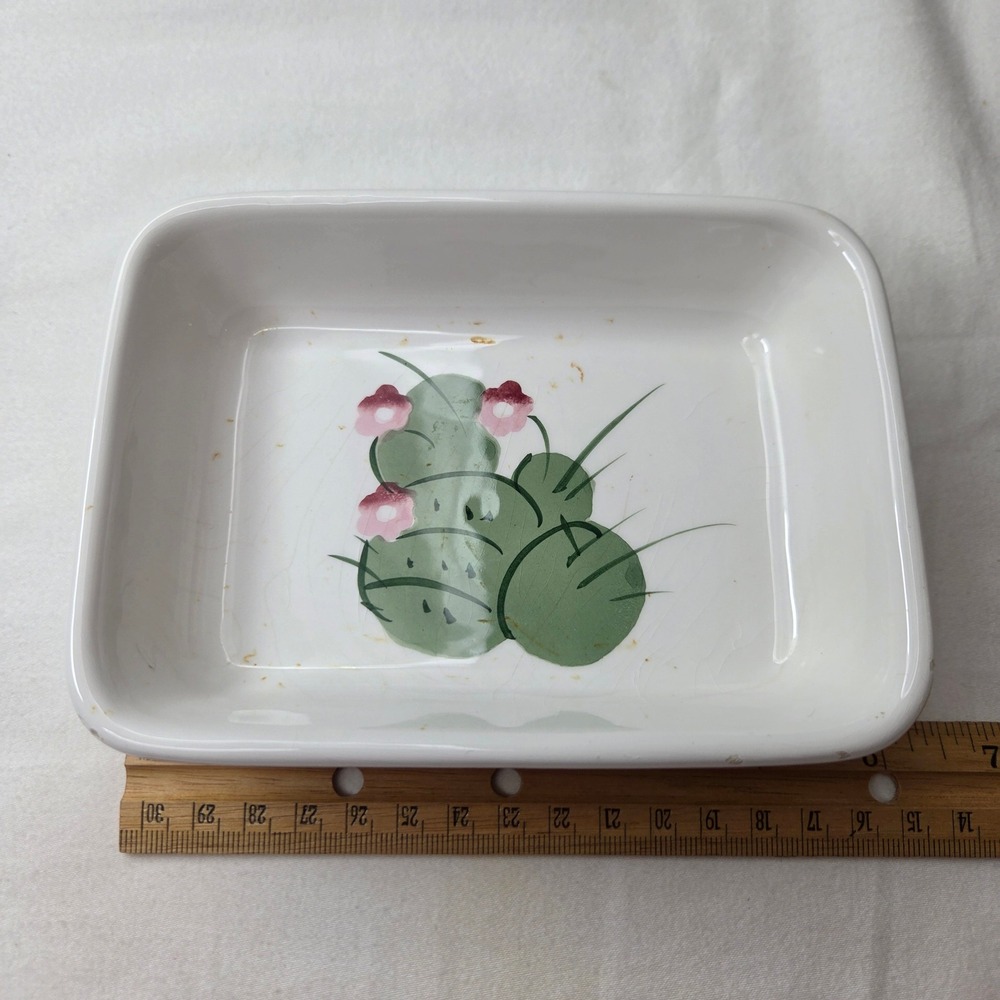 Vtg Ceramic Cactus Trinket Soap Dish Southwestern Rectangular Catchall Tray READ